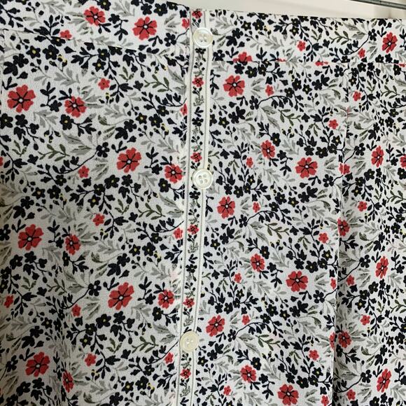 Max Studio Floral Black Red Cream Midi Skirt Front Buttons Sz Medium - Picture 2 of 3